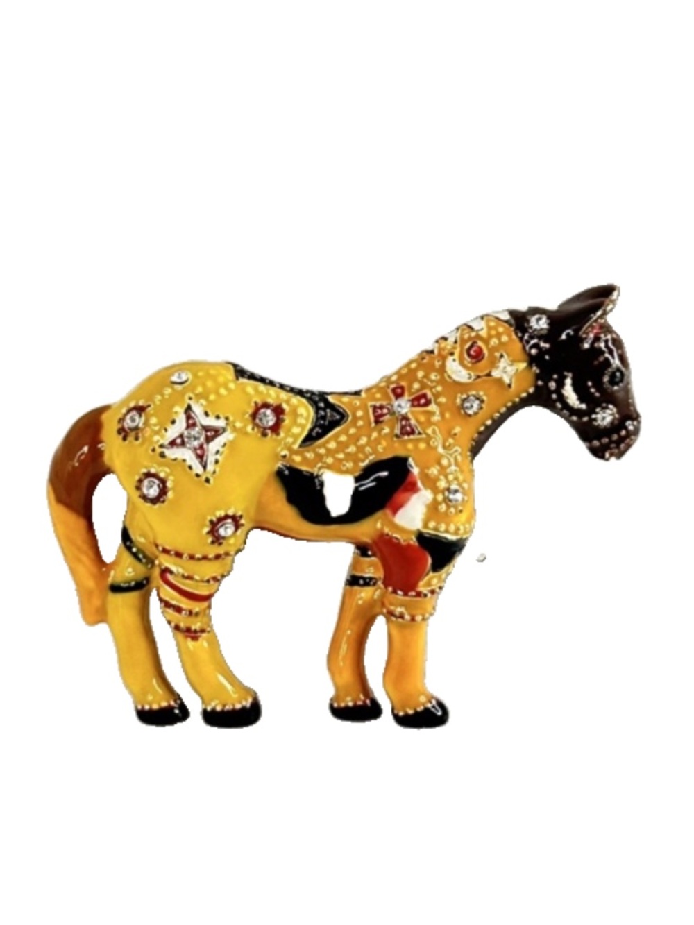 Topp Signed Enameled Horse Brooch Pendant With Crystals